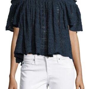 FREE PEOPLE Thrills and Frills Off-The-Shoulder Knit Sweater in Navy - M